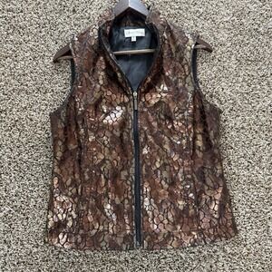 Sport Haley Metallic‎ Snakeskin Vest S Chocolate Brown Bronze Zip Western Glam